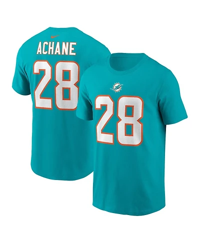 Men's Nike De'Von Achane Aqua Miami Dolphins Player Name and Number T-shirt