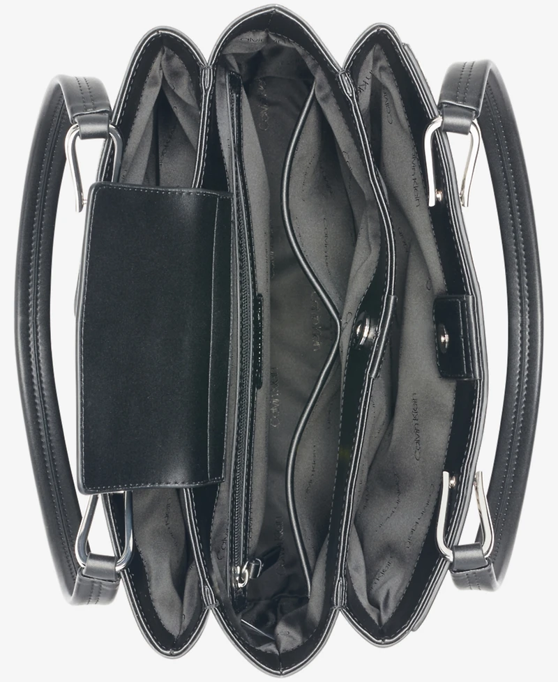 Calvin Klein Clove Mixed Material Push-Lock Triple Compartment Tote Bag