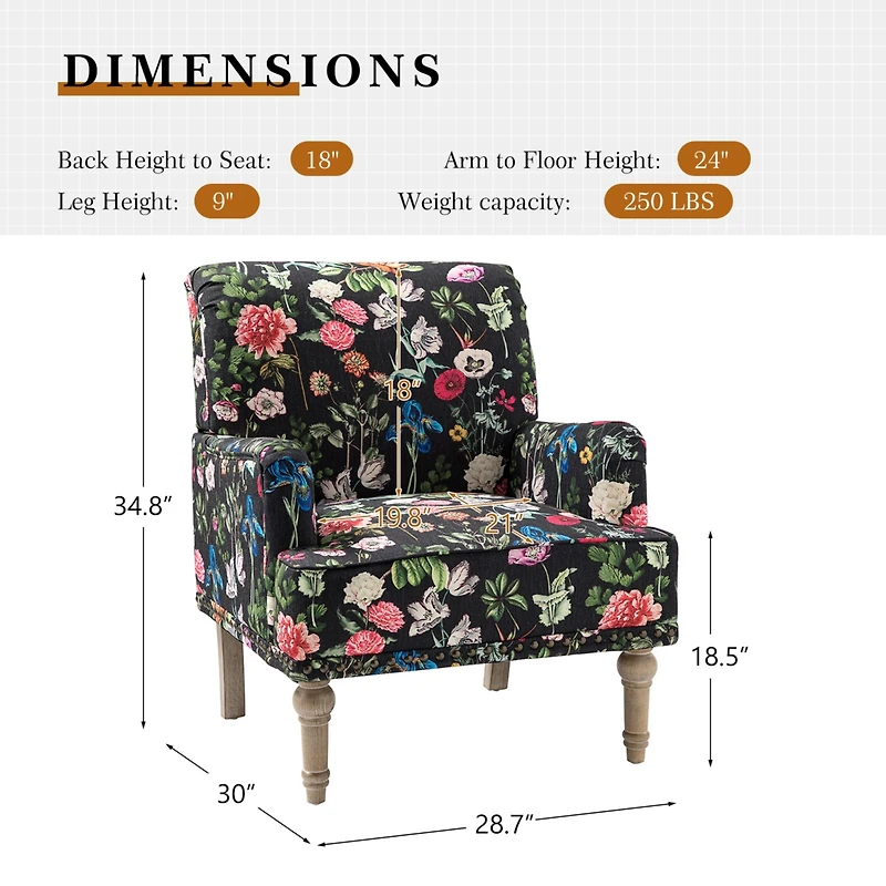 Montross Traditional Wooden Upholstered Armchair with Floral Patterns