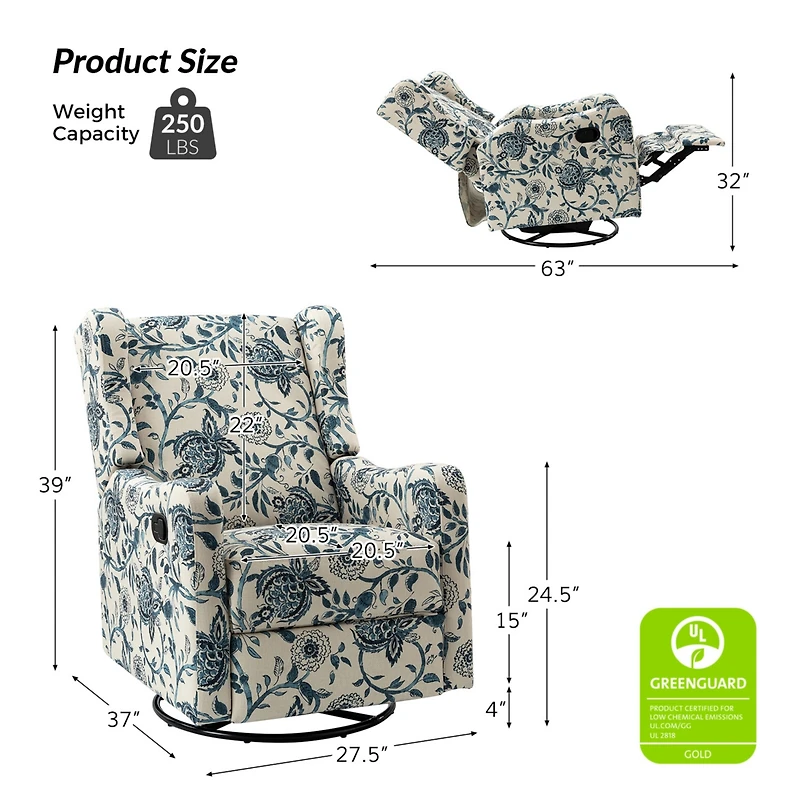 Yaffa Floral Swivel Gliders Manual Recliner