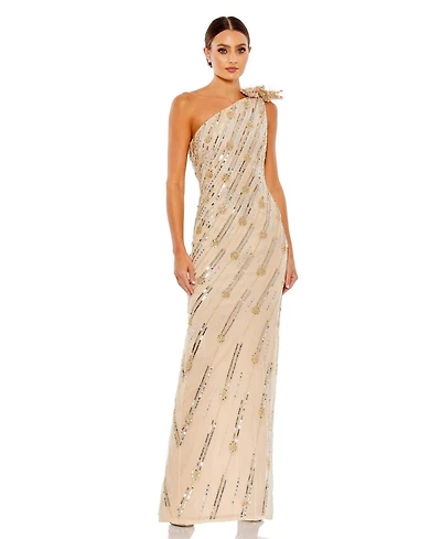 Women's Embellished Floral Detail One Shoulder Gown