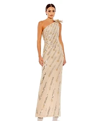 Women's Embellished Floral Detail One Shoulder Gown