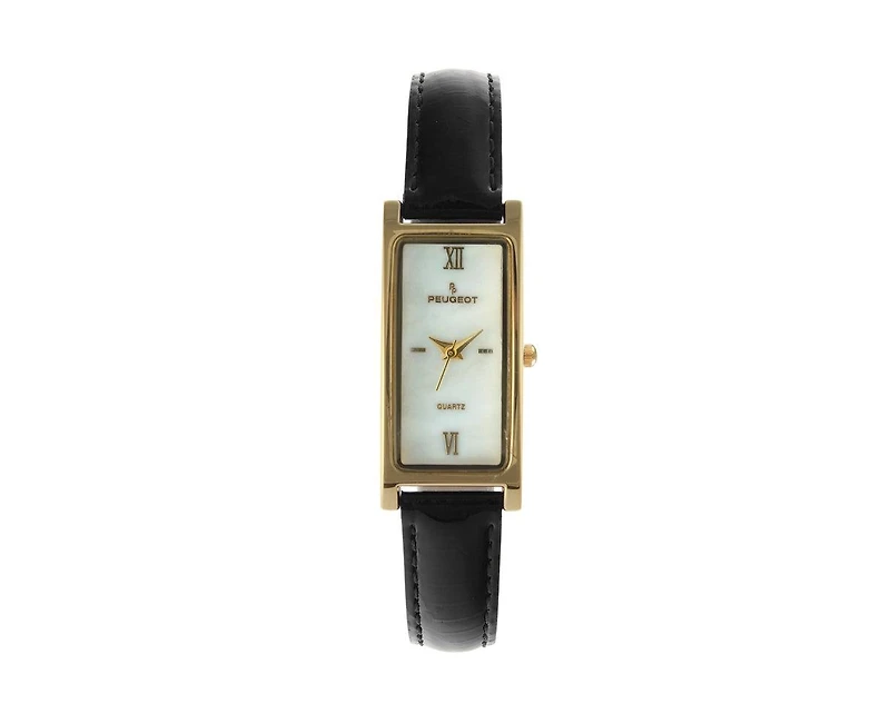 Peugeot Women 36x18mm Watch Glossy Black Leather Strap
