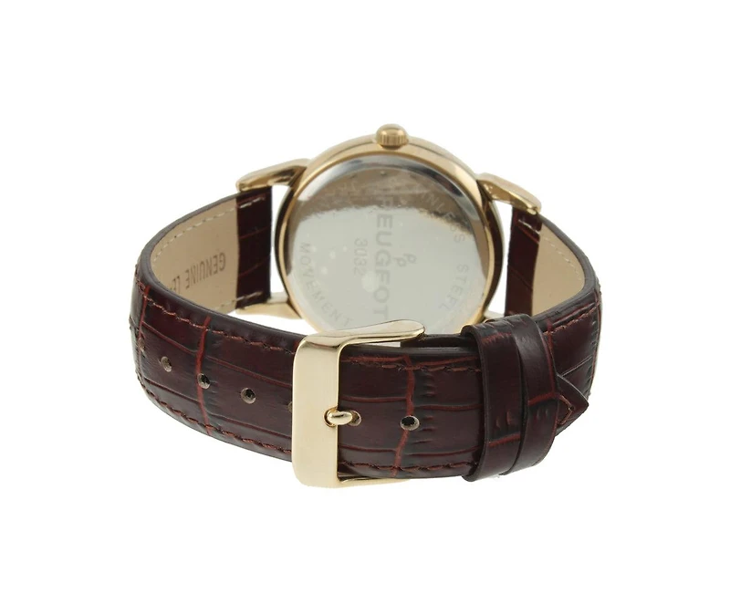 Peugeot Men's 40mm Vintage Like White Dial Sun Moon Brown Leather Strap Watch