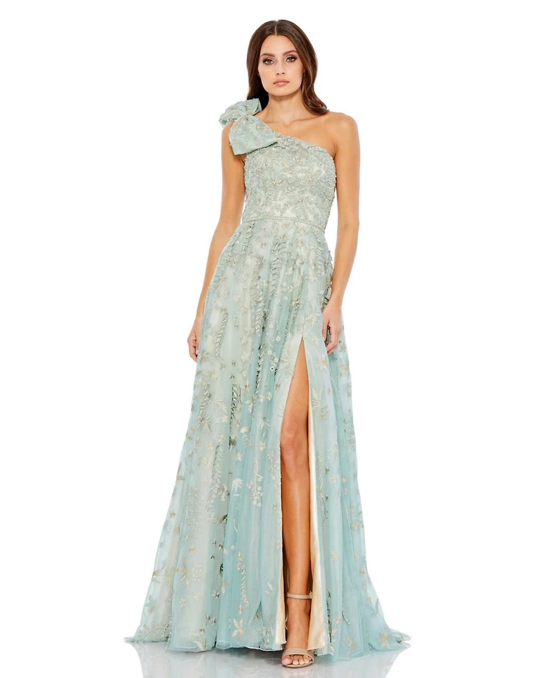 Women's Embellished Bow One Shoulder A Line Gown