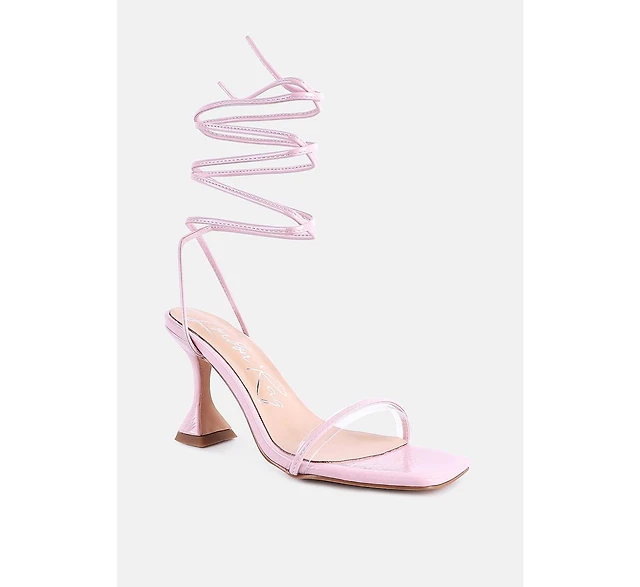 London Rag Womens Biten Berry Spool Heel Lace Up Sandals