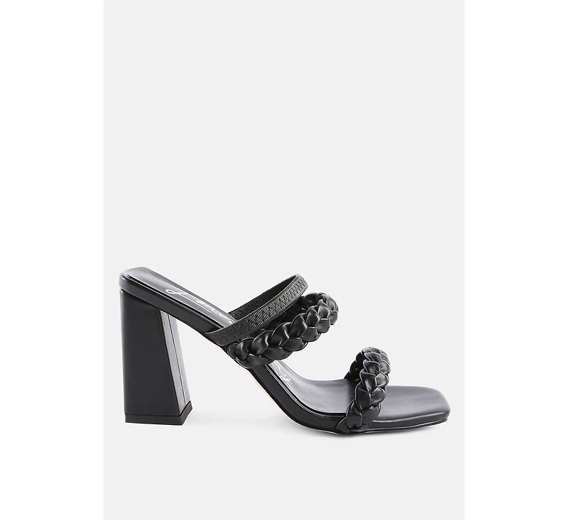 Womens Arnie Dual Braided Strap Block Heel Sandals