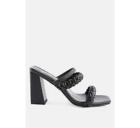 Womens Arnie Dual Braided Strap Block Heel Sandals