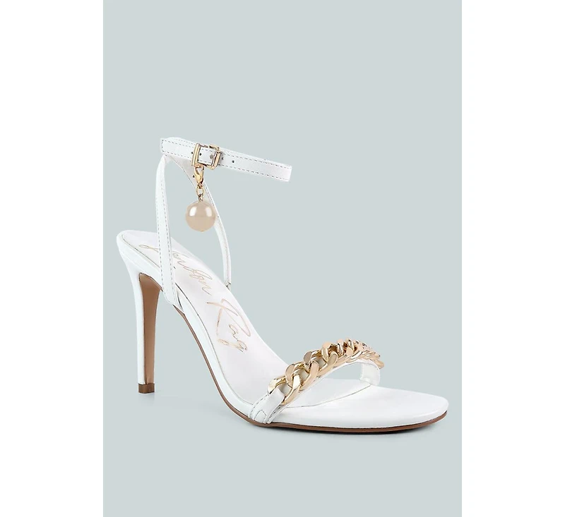 Womens Mooning Metal Chain Strap Stiletto Sandals