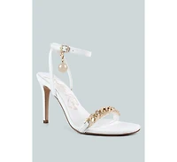 Womens Mooning Metal Chain Strap Stiletto Sandals