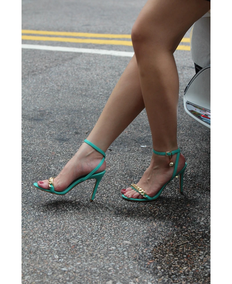 Womens Mooning Metal Chain Strap Stiletto Sandals
