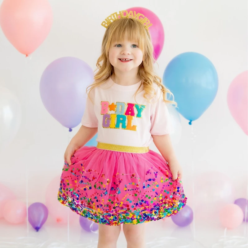 Sweet Wink Little and Big Girls Birthday Girl Patch Short Sleeve T-Shirt