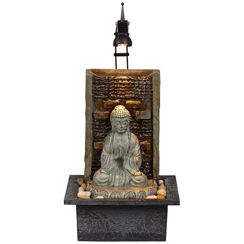 Namaste Buddha 11 1/2" High Small Zen Asian Indoor Decor Faux Stone Tabletop Fountain with Light Led Desk