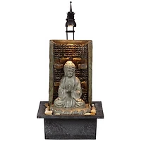 Namaste Buddha 11 1/2" High Small Zen Asian Indoor Decor Faux Stone Tabletop Fountain with Light Led Desk