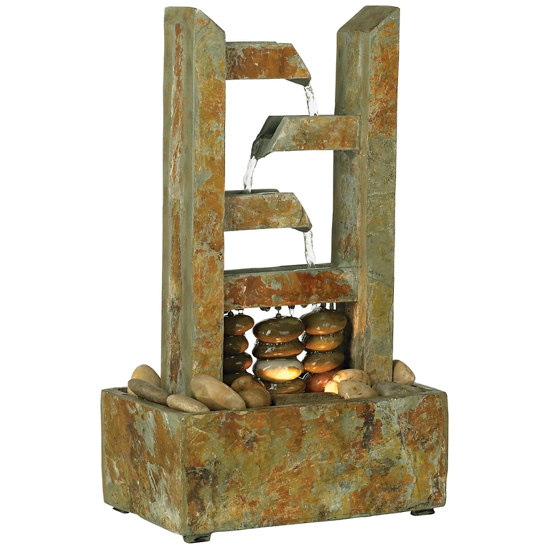 Zigzag Zen 17 1/4" High Small Modern Indoor Decor Slate Stone Tabletop Fountain with Light Desk Relaxation