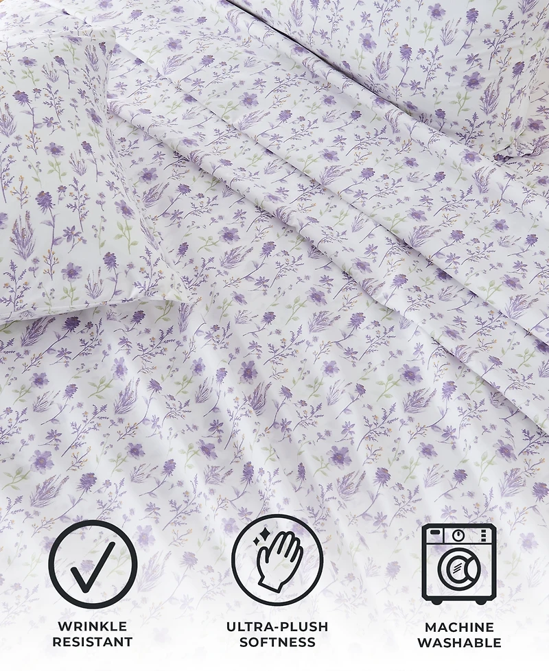 Premium Comforts Floral Printed Microfiber 4-Pc. Sheet Set