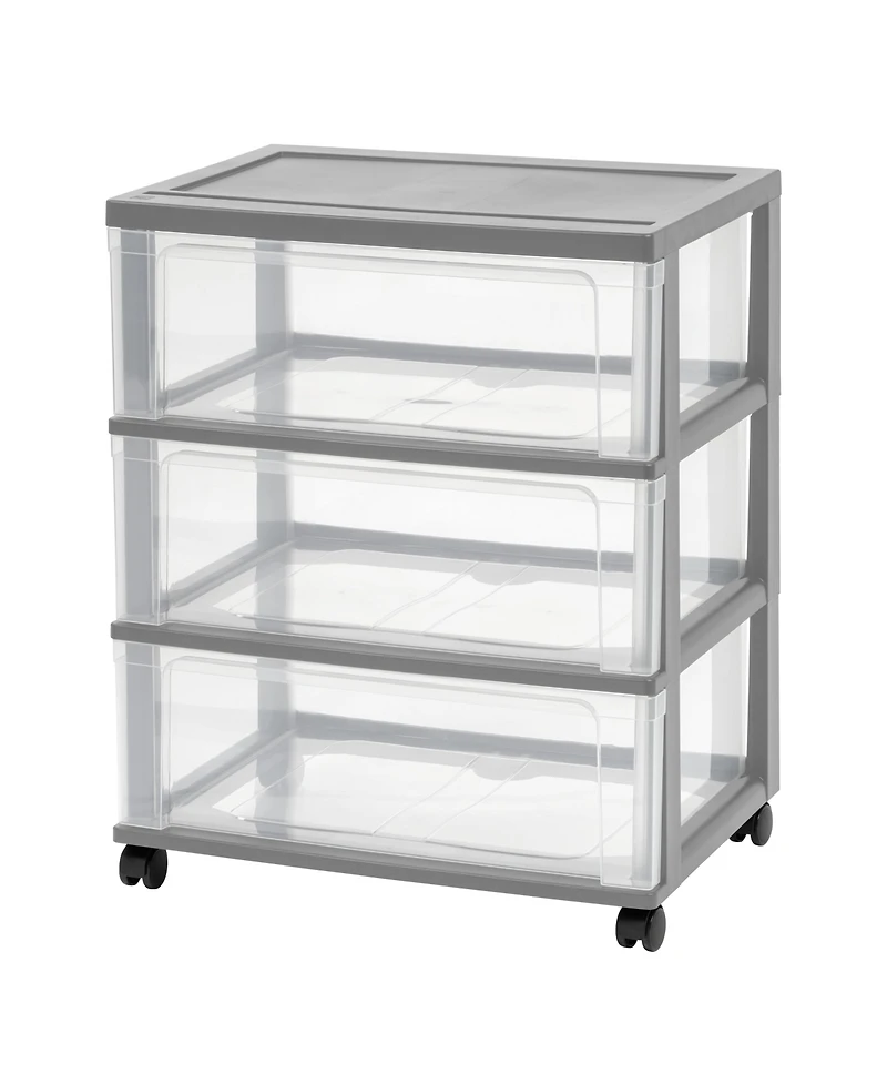 Iris Usa 3 Drawer Wide Storage Cart with Caster Wheels, Plastic Rolling Dresser for Home Closet Bedroom Bathroom Office Laundry Kitchen Craft R