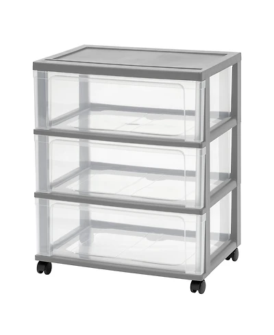 Iris Usa 3 Drawer Wide Storage Cart with Caster Wheels, Plastic Rolling Dresser for Home Closet Bedroom Bathroom Office Laundry Kitchen Craft R