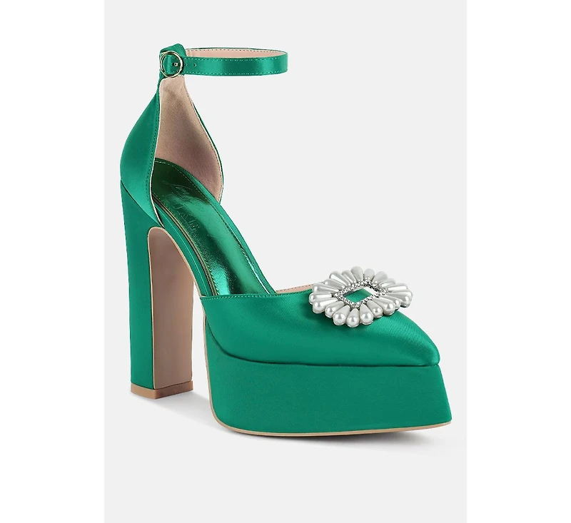 Womens Maeissa Pearls Brooch Detail Platform Block Heel Sandals