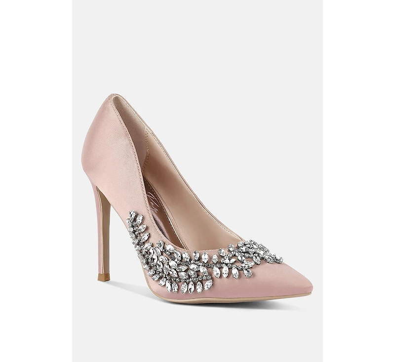 Rhinestones Embellished Satin Stiletto Pumps Women