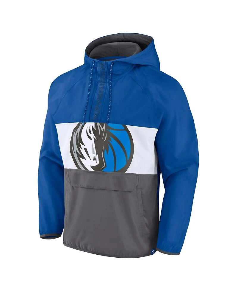 Men's Fanatics Blue, Gray Dallas Mavericks Anorak Flagrant Foul Color-Block Raglan Hoodie Half-Zip Jacket