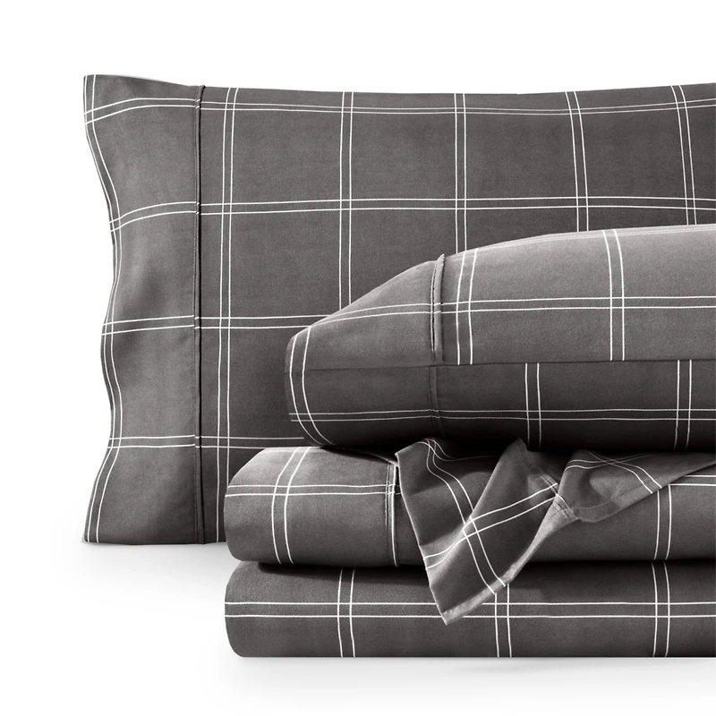 Bare Home Ultra-Soft Double Brushed Print Queen Sheet Set - Plaid