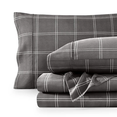 Bare Home Ultra-Soft Double Brushed Print Queen Sheet Set - Plaid