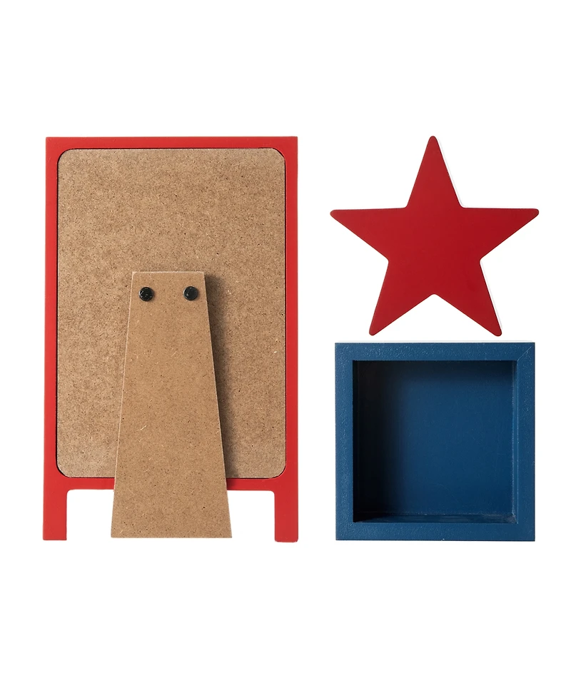 Glitzhome Set of 3 Patriotic, Americana Wooden Block Table Sign