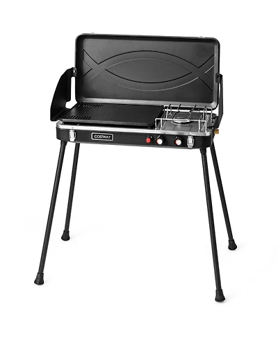 2-in-1 Gas Camping Grill and Stove with 4 Detachable Legs