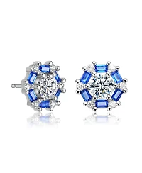 Round and Colored Baguette Cubic Zirconia Stud Earrings