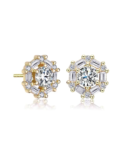 Round and Colored Baguette Cubic Zirconia Stud Earrings