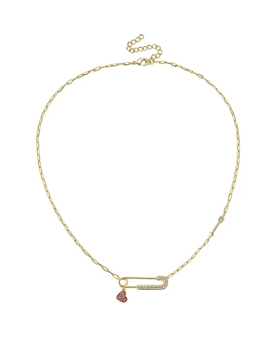 GiGiGirl 14k Gold Plated with Red & Cubic Zirconia Heart Charm Dangle Paperclip Adjustable Length Necklace