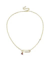 GiGiGirl 14k Gold Plated with Red & Cubic Zirconia Heart Charm Dangle Paperclip Adjustable Length Necklace