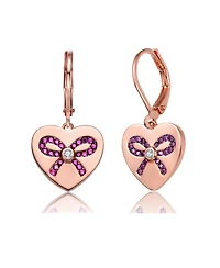 GiGiGirl Kids/Young Teens 18K Rose Gold Plated with Infinity Ribbon Paved on Heart Shaped Dangle Earrings