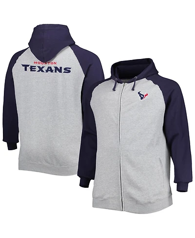 Men's Heather Gray Houston Texans Big and Tall Fleece Raglan Full-Zip Hoodie Jacket