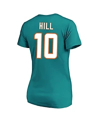 Women's Tyreek Hill Aqua Miami Dolphins Plus Fair Catch Name and Number V-Neck T-shirt