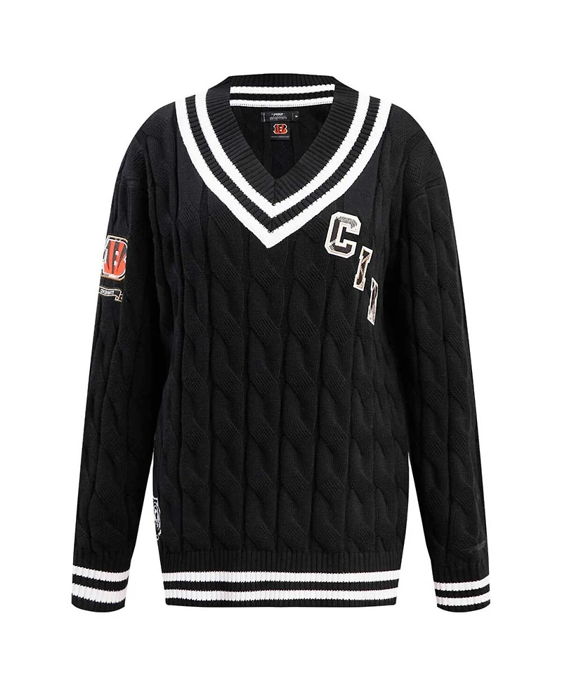 Women's Pro Standard Black Cincinnati Bengals Prep V-Neck Pullover Sweater