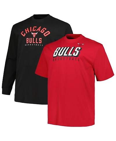 Men's Fanatics Red, Black Chicago Bulls Big and Tall Short Sleeve and Long Sleeve T-shirt Set