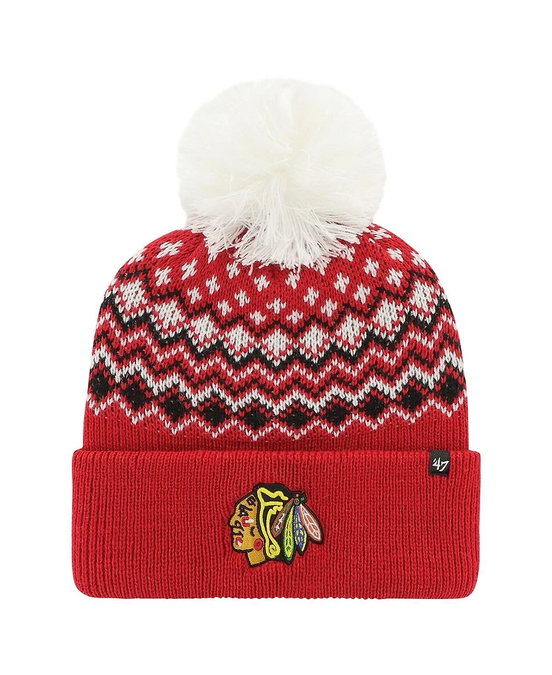 Women's '47 Brand Red Chicago Blackhawks Elsa Cuffed Knit Hat with Pom
