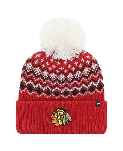 Women's '47 Brand Red Chicago Blackhawks Elsa Cuffed Knit Hat with Pom
