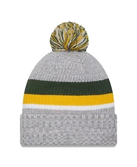 Men's New Era Heather Gray Green Bay Packers Cuffed Knit Hat with Pom