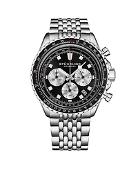 Stuhrling Men s RaceWay 1010 44mm Quartz Chronograph Watch, Blue Dial with Silver Subdials, Tachymeter Bezel, Stainless Steel Bracelet