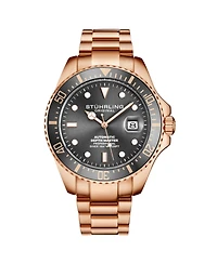 Men's Automatic Diver Watch, Gold Ip Case, Black Dial, Gold Ip Stainless Steel Bracelet