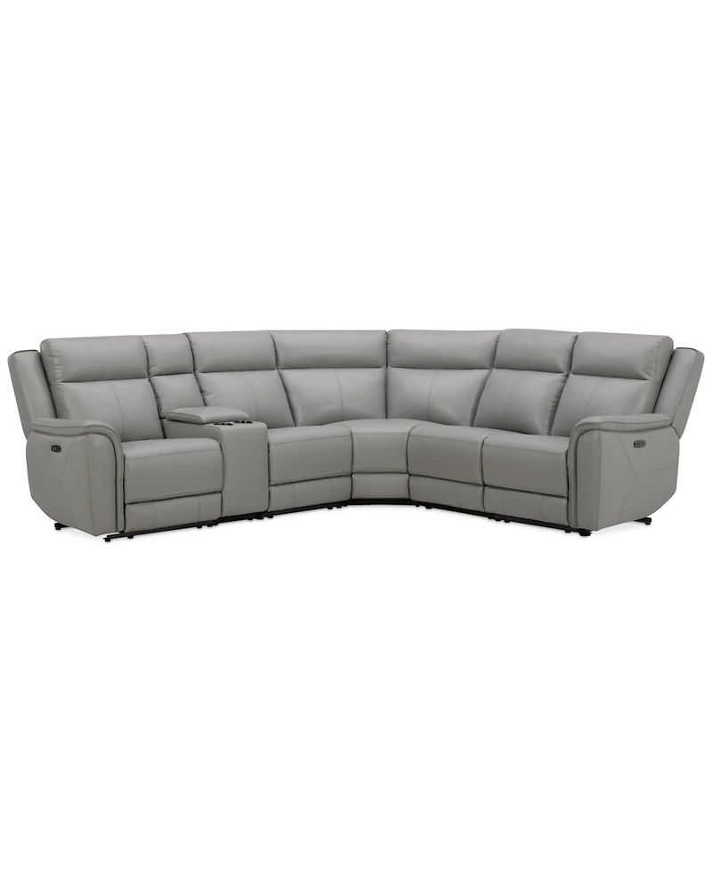Addyson 117" 6-Pc. Leather Sectional with 3 Zero Gravity Recliners Power Headrests & 1 Console, Created for Macy's