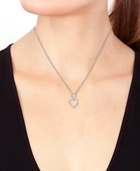 Effy Diamond Round & Baguette Double Heart Pendant Necklace (1/4 ct. t.w.) in 14k White Gold, 17-1/2" + 1/2" extender