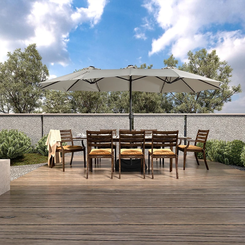 Mondawe 15ft Rectangular Double-Sided Solar Led Outdoor Patio Market Umbrella with Base Included
