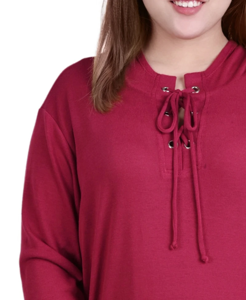 Ny Collection Plus Long Sleeve Criss Cross Placket Sweatshirt