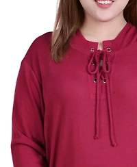 Ny Collection Plus Long Sleeve Criss Cross Placket Sweatshirt