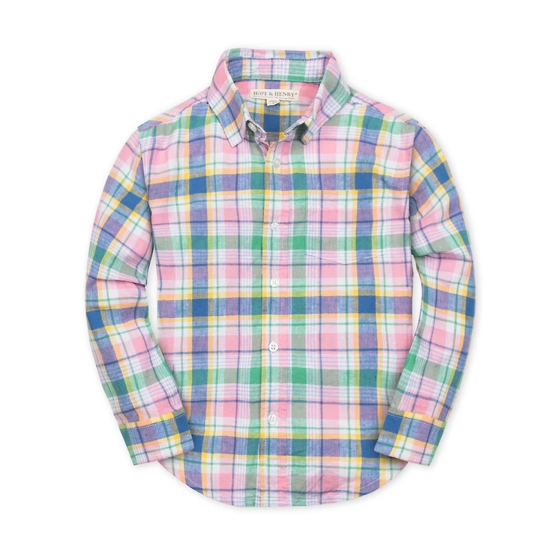 Hope & Henry Boys' Linen Long Sleeve Button Down Shirt - Kids