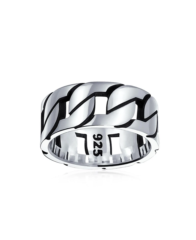 Bling Jewelry Biker Urban Wide Open Curb Chain Link Ring Band Gothic Tribal Solid .925 Sterling Silver Handmade Turkey